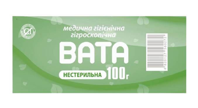 Вата гігроскопічна нестерильна, зіг-заг, 100 гр., Екобинт